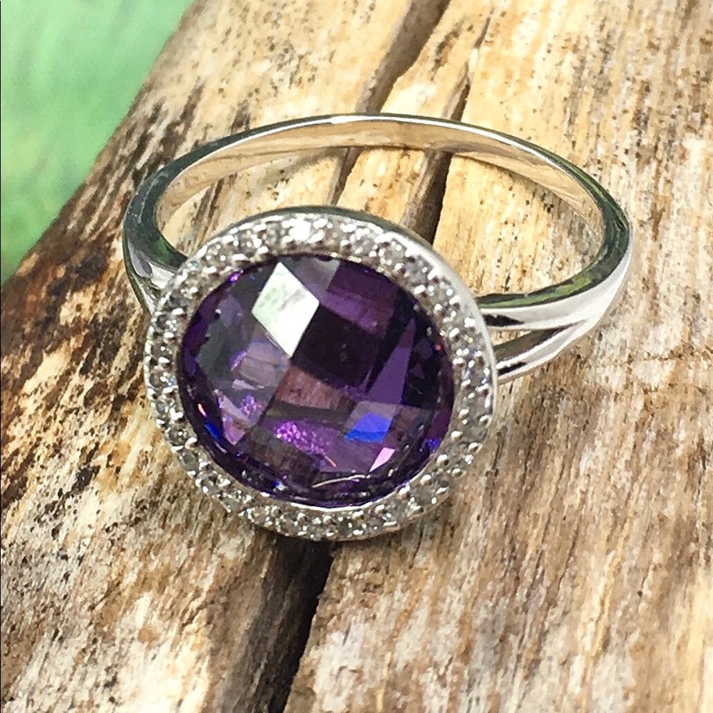 Designer Natural Purple Amethyst Ring, Sterling Silver Ring, February Birthstone
